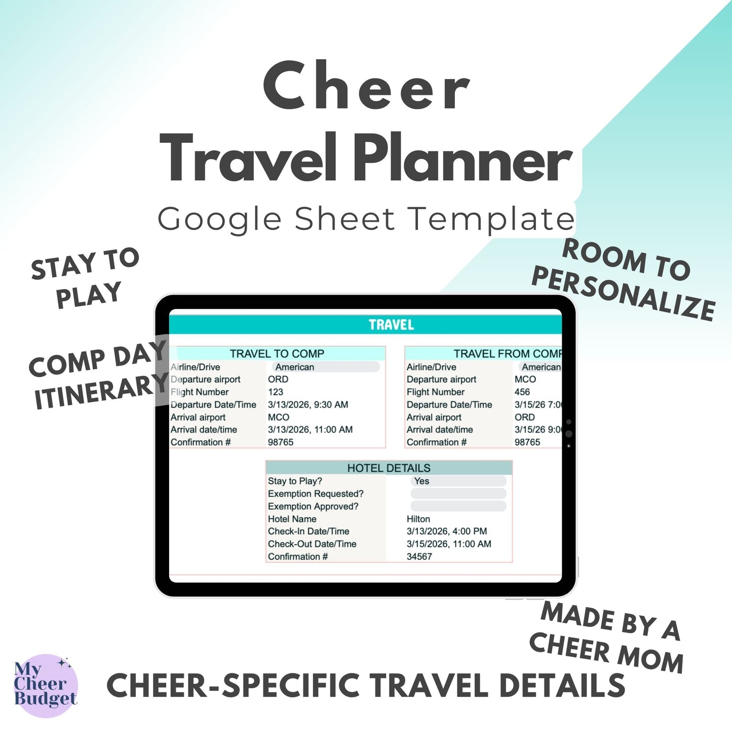 Cheer Travel Planner, Ocean | Google Sheets Template