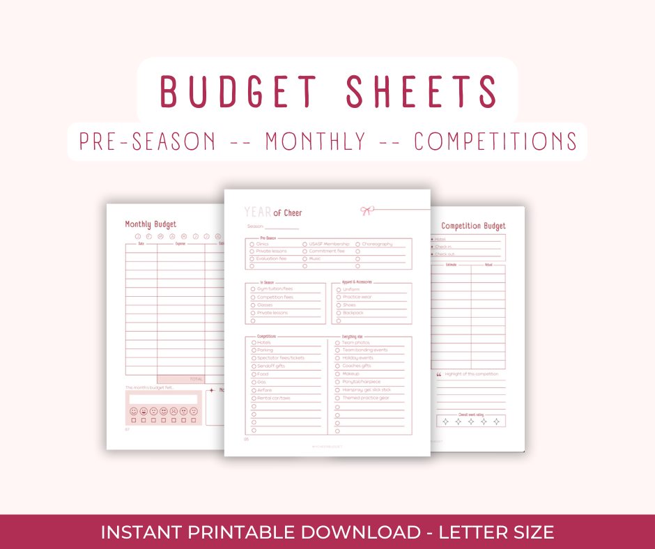 Pink Bow Cheer Parent Budget Workbook | Digital Download