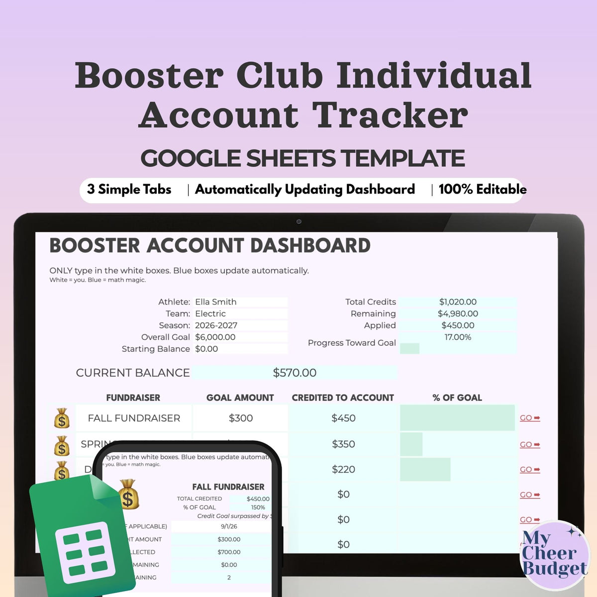 Booster Club Individual Account Tracker | Google Sheets Template