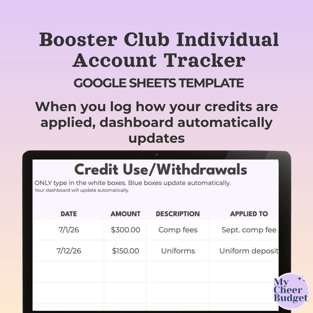 Booster Club Individual Account Tracker | Google Sheets Template