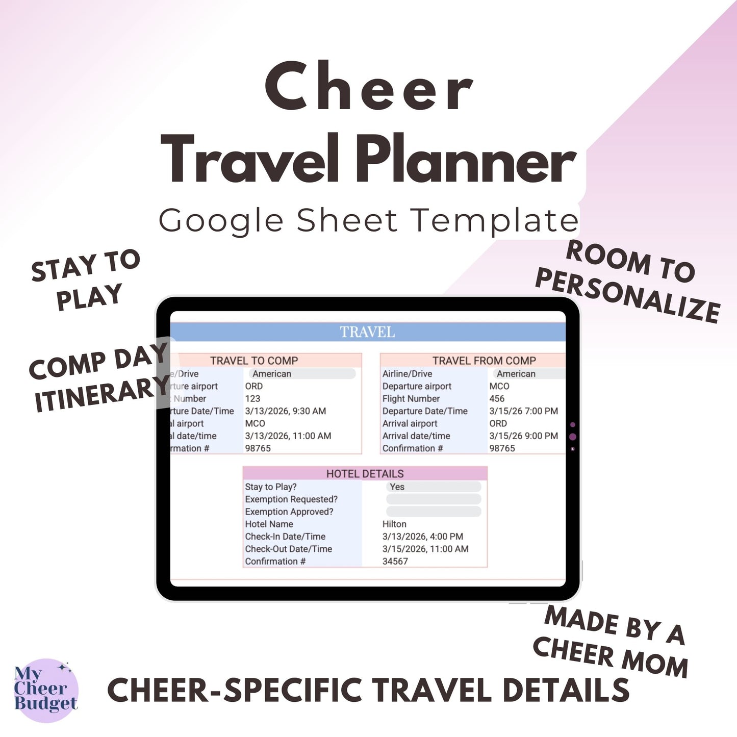Cheer Travel Planner, Wildflower | Google Sheets Template