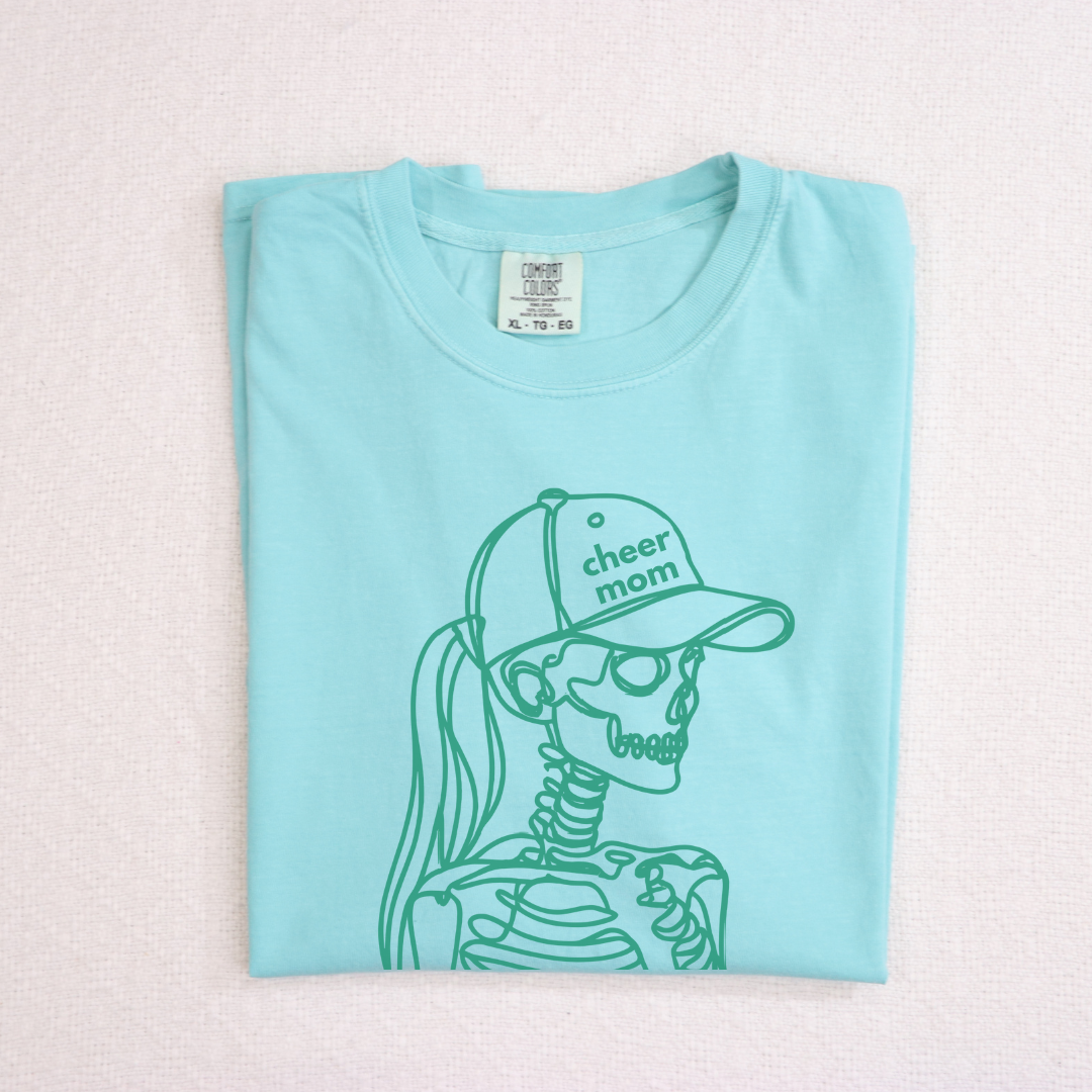 Cheer mom Halloween tee, cute skeleton, Unisex fit, Ultra-soft, premium Comfort Colors tee