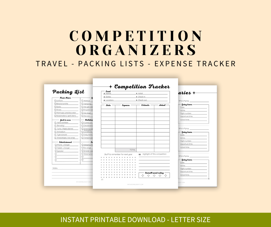 Printable planner for cheer moms with competition organizers