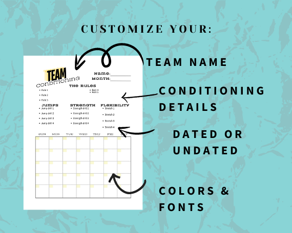 Cheerleading conditioning calendar template for Canva