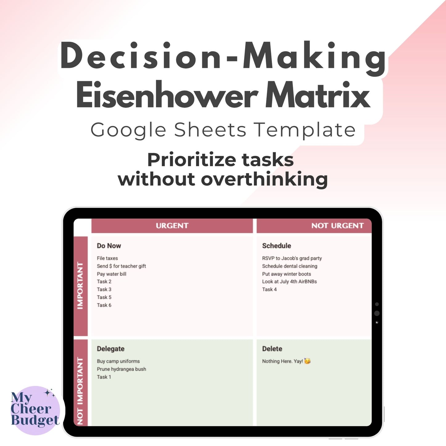 Eisenhower Matrix, Rose Garden | Google Sheets Template