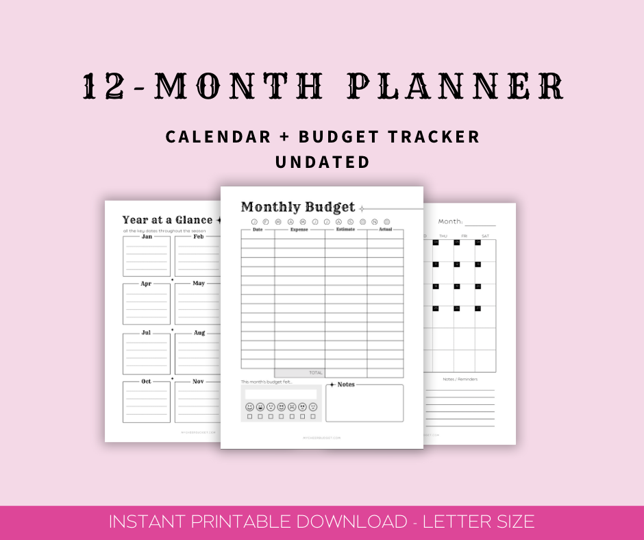 8.5 x 11 inch printable undated planner for cheer moms with cowgirl theme digital download 