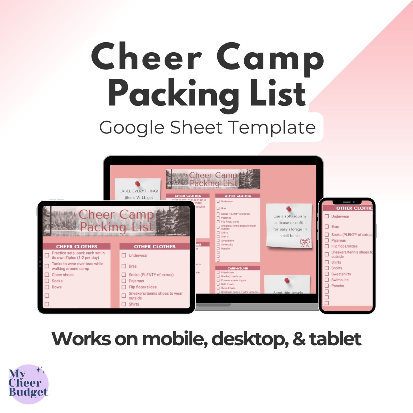 Cheer Camp Packing List, Rose Garden | Google Sheets Template