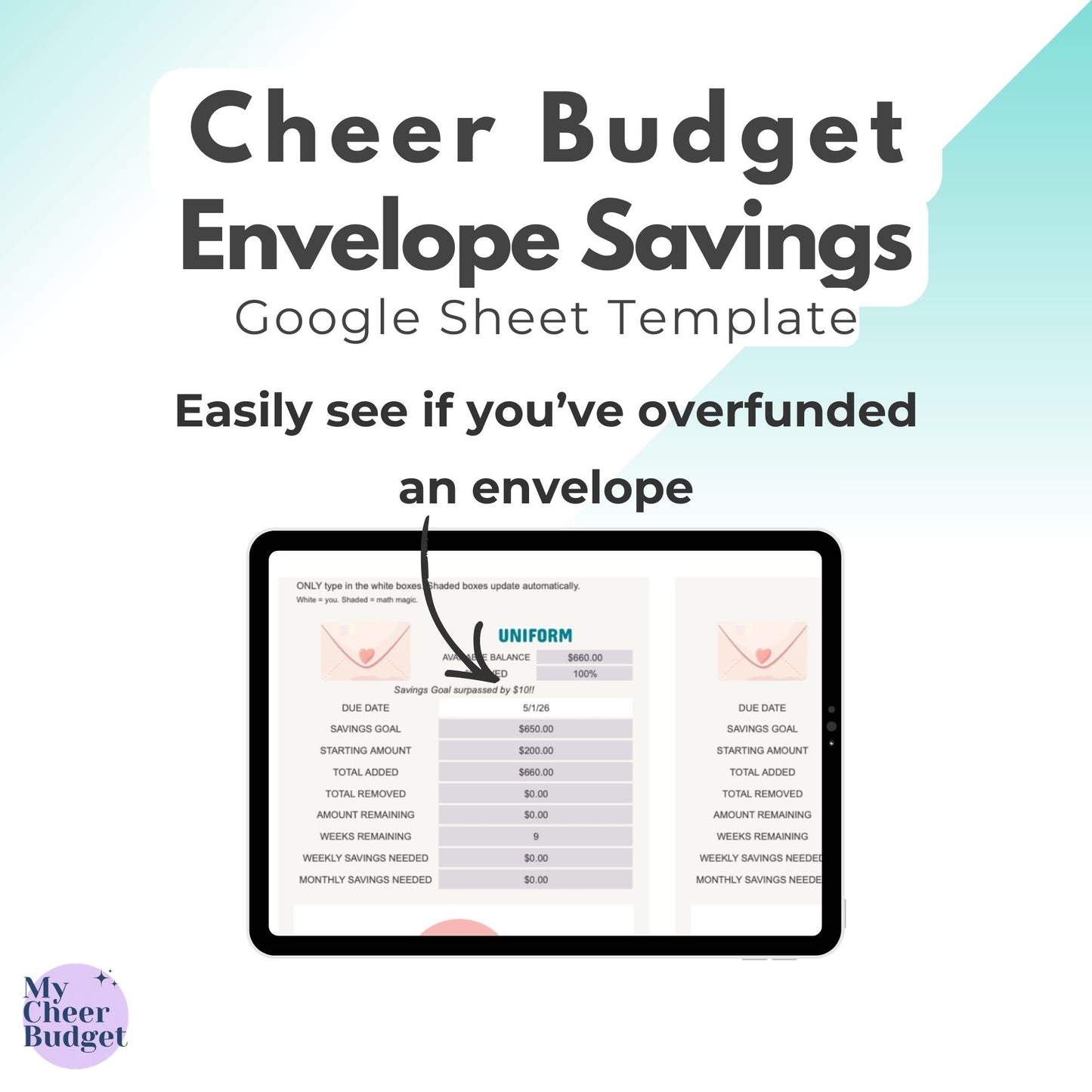 Digital Envelope Savings, Ocean | Google Sheets Template
