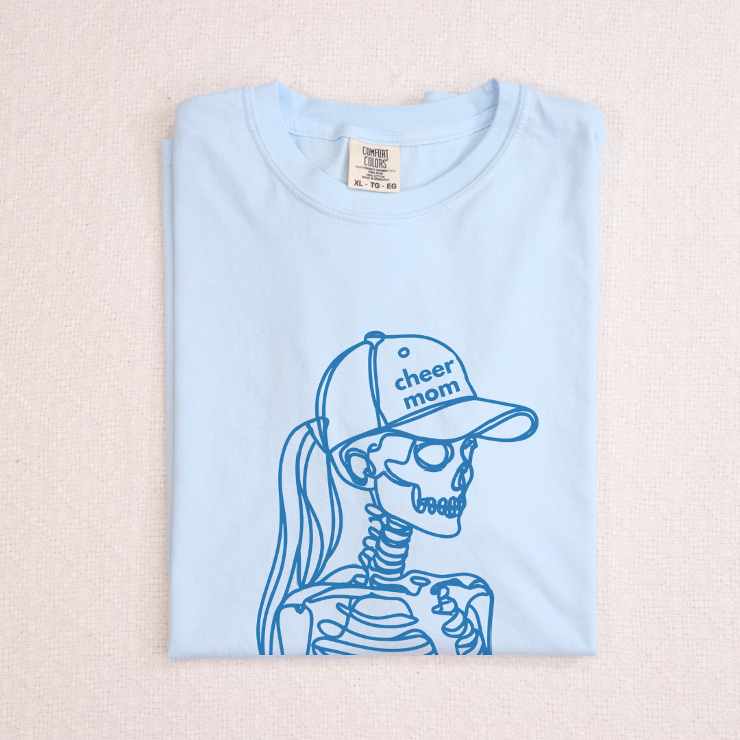 Cheer mom Halloween tee, cute skeleton, Unisex fit, Ultra-soft, premium Comfort Colors tee