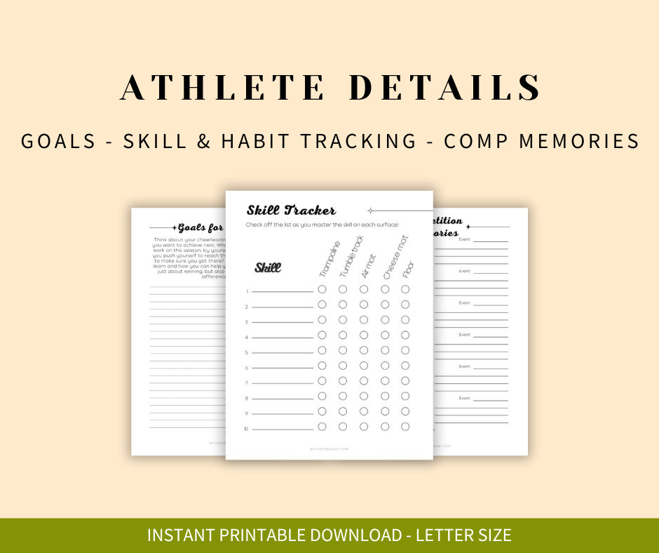 Printable planner for cheer moms with athlete details