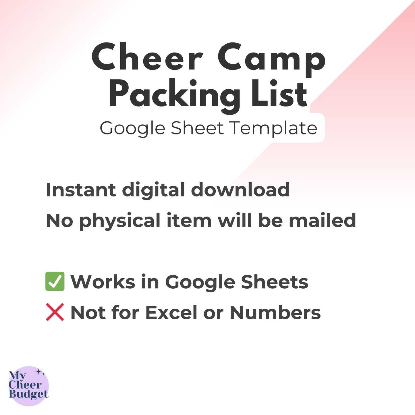 Cheer Camp Packing List, Rose Garden | Google Sheets Template