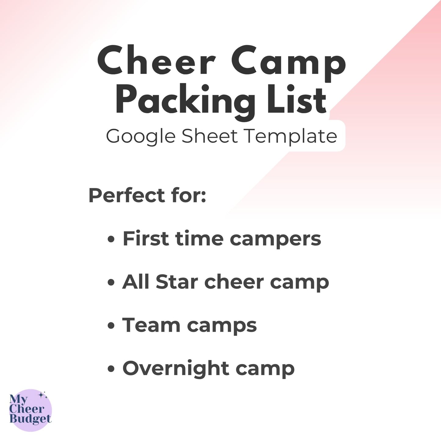 Cheer Camp Packing List, Rose Garden | Google Sheets Template