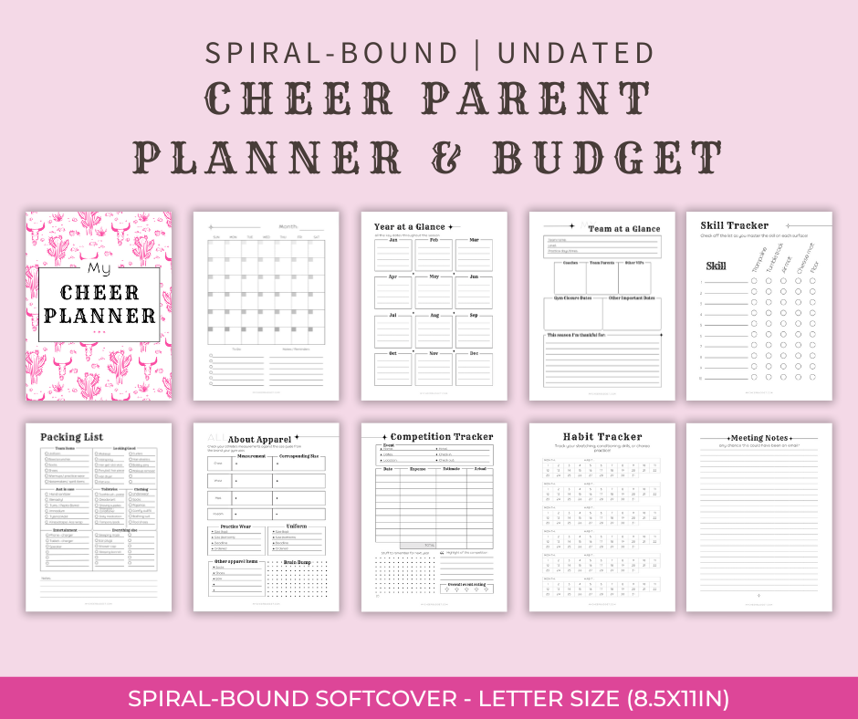 Spiral bound undated planner for cheer moms with cowgirl theme 