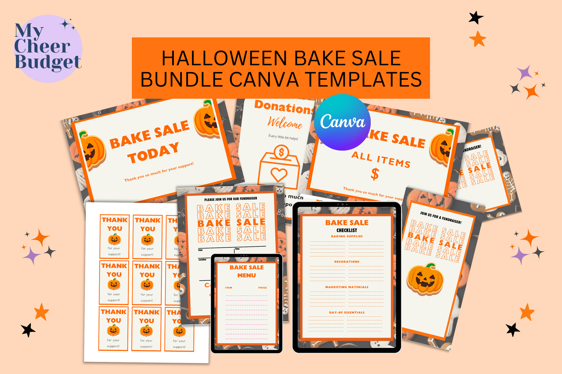 editable bake sale fundraiser halloween bundle Canva template