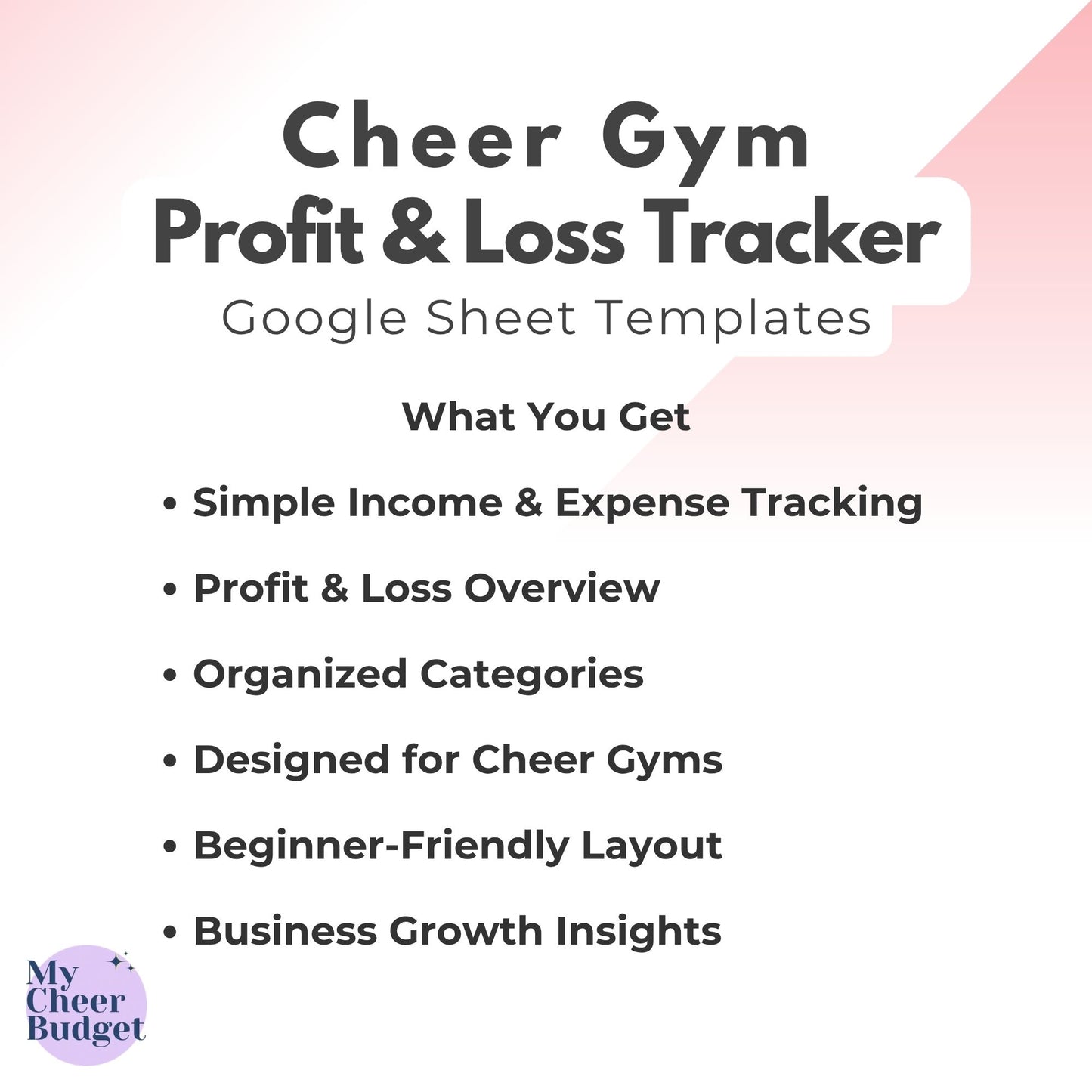 Cheer Gym Profit & Loss Spreadsheet, Rose Garden | Google Sheets Template