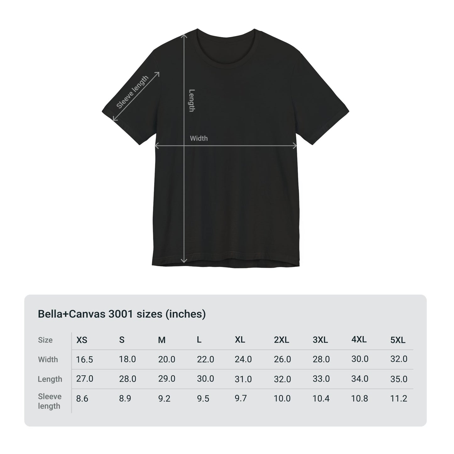 Size guide for Black fall t-shirt with cute Halloween ghost wearing cheer bow carrying a pumpkin spice latte