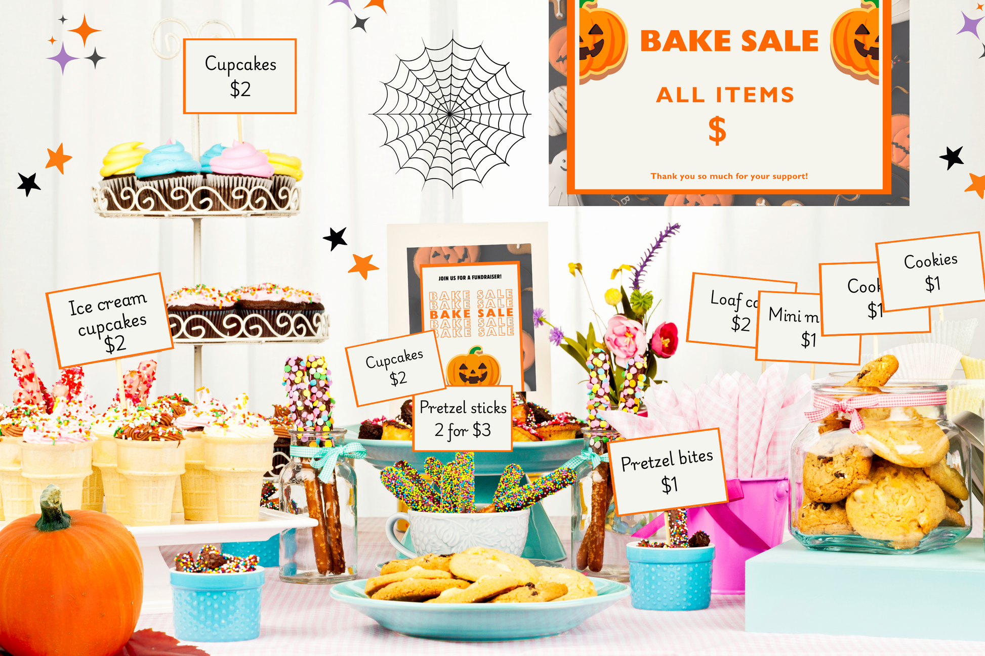 editable bake sale fundraiser halloween bundle Canva template