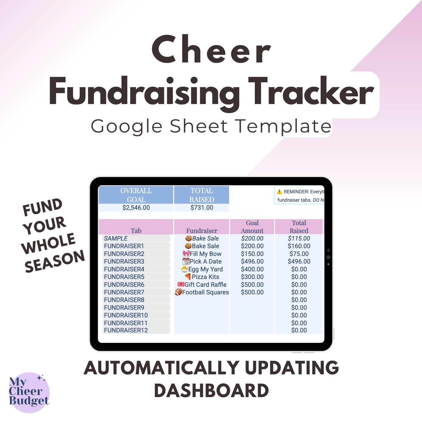 Fundraising Tracker, Wildflower | Google Sheets Template