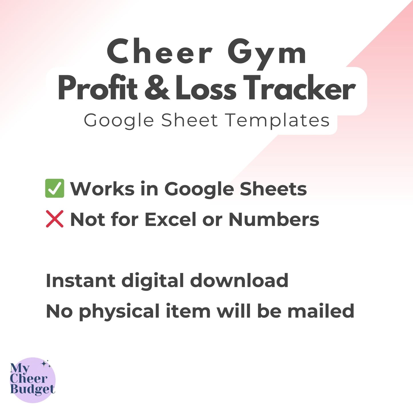 Cheer Gym Profit & Loss Spreadsheet, Rose Garden | Google Sheets Template