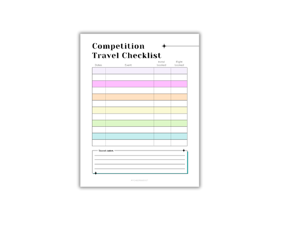 Checklists Competitions Dance Competition Checklist Printable Digital