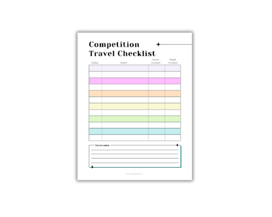 Cheer competition travel checklist, free digital download