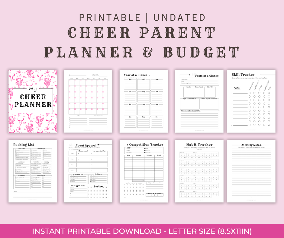 8.5 x 11 inch printable undated planner for cheer moms with cowgirl theme digital download 