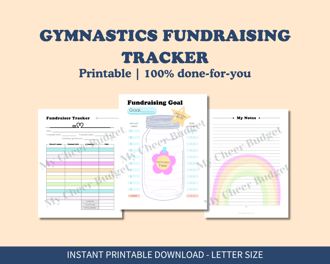 Gymnastics fundraising tracker digital download with cute rainbow motif