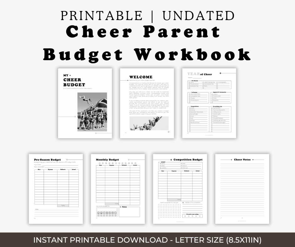 Black & White Cheer Parent Budget Workbook | Digital Download