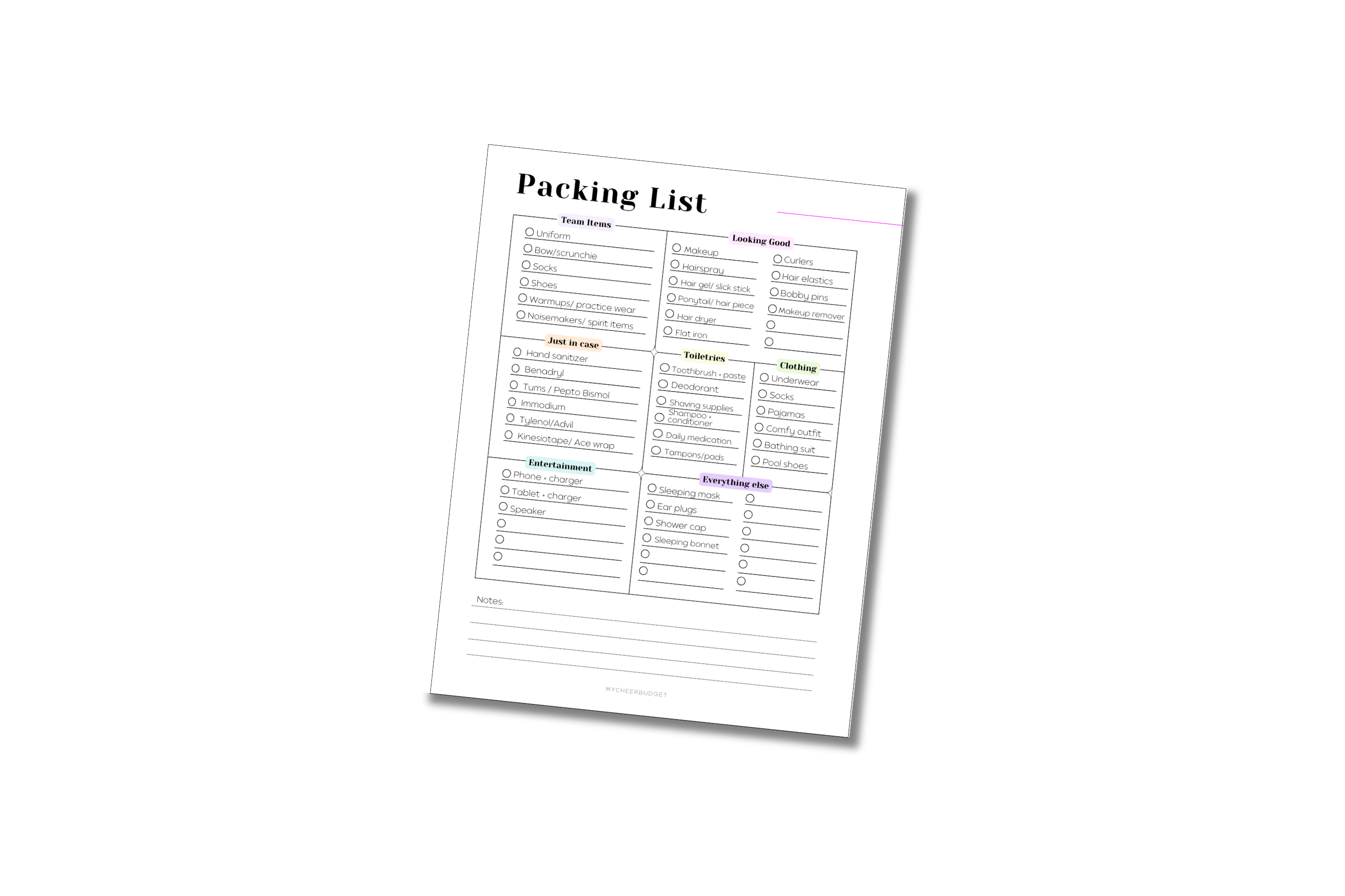 Cheer Competition Packing List | Digital Download