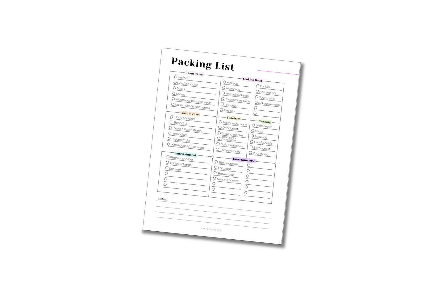 printable packing list for cheer competition