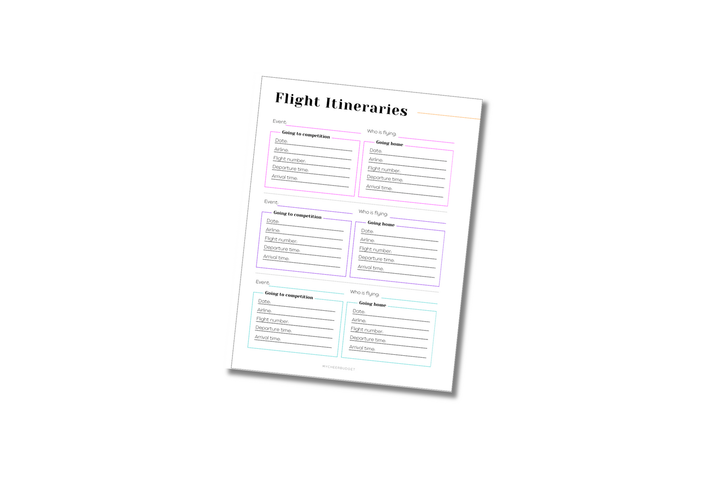 Cheer Competition Flight Planner | Digital Download