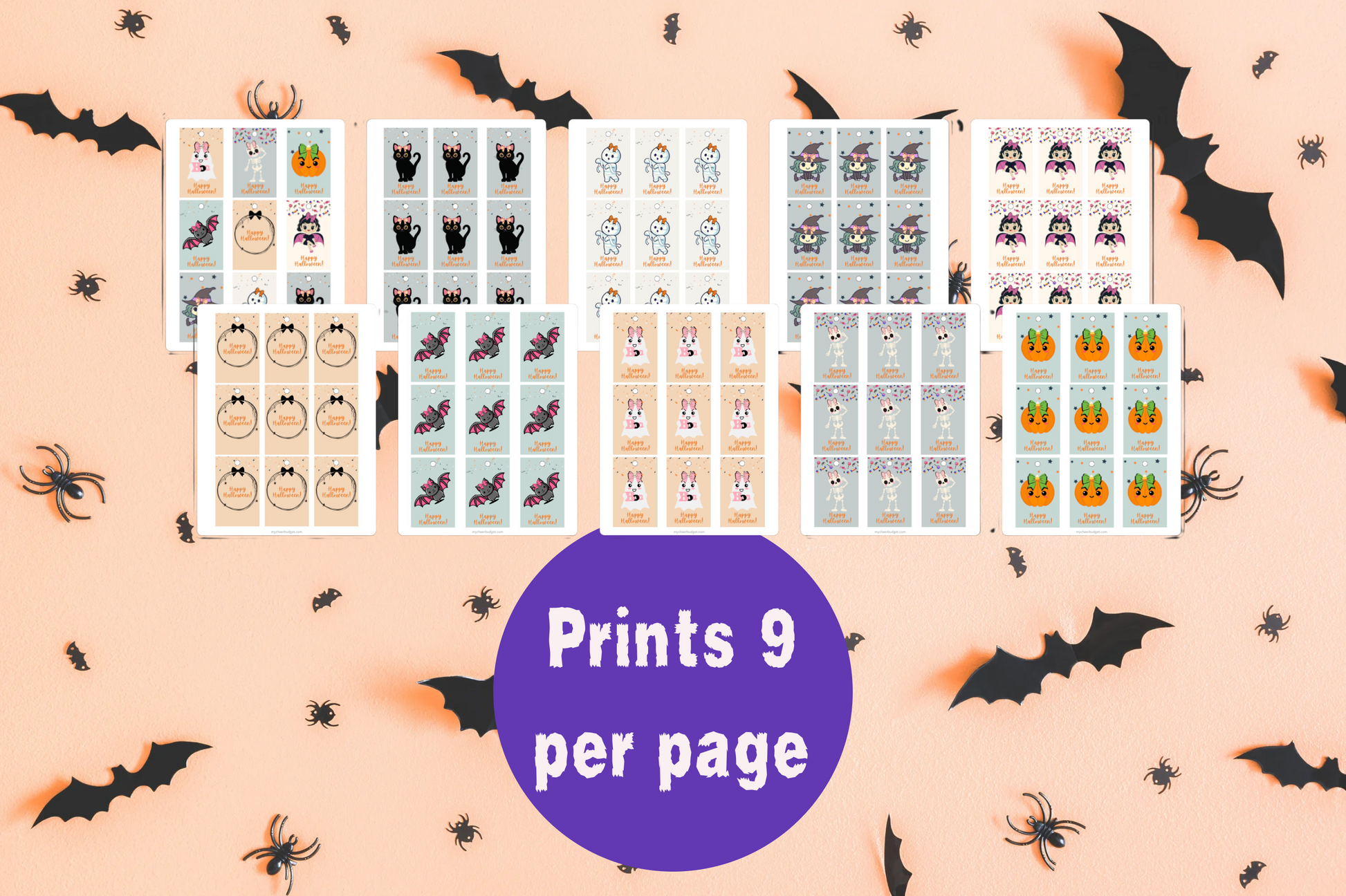 printable cheer bow halloween gift tag and treat tag