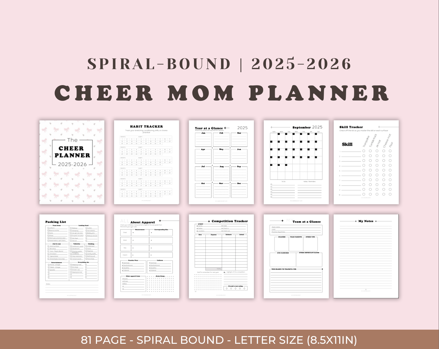 cheer mom planner, spiral bound 2025-2026 all star cheerleading organizer budget tracking, travel planning