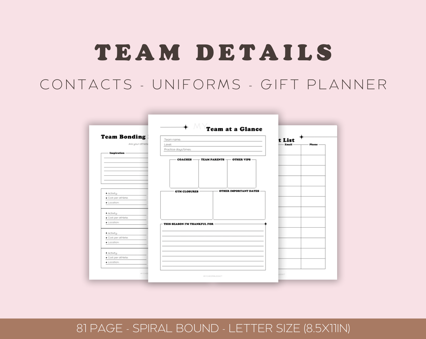 cheer mom planner, spiral bound 2025-2026 all star cheerleading organizer budget tracking, travel planning