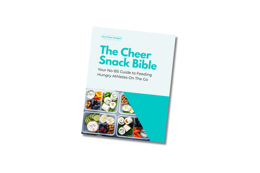 The Cheer Snack Bible e-book cover – 19-page digital guide with snack ideas, grab-and-go checklists, and meal solutions for busy cheer parents and athletes