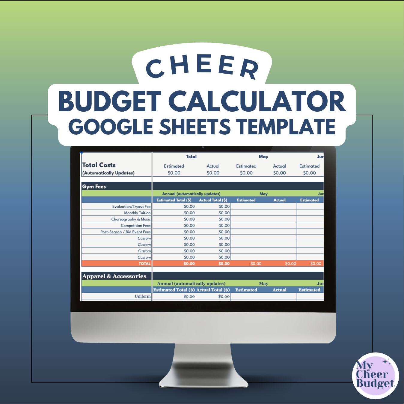 My Cheer Budget, Blues | Spreadsheet Template
