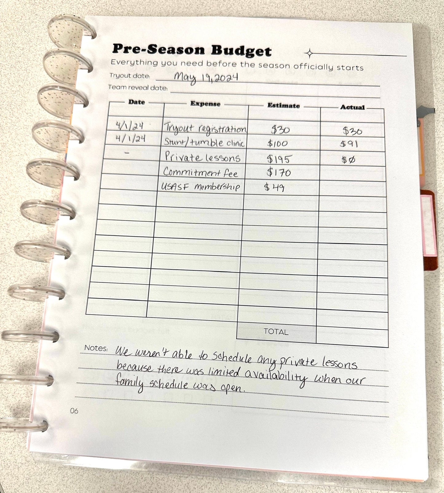 Black & White Cheer Parent Budget Workbook | Digital Download